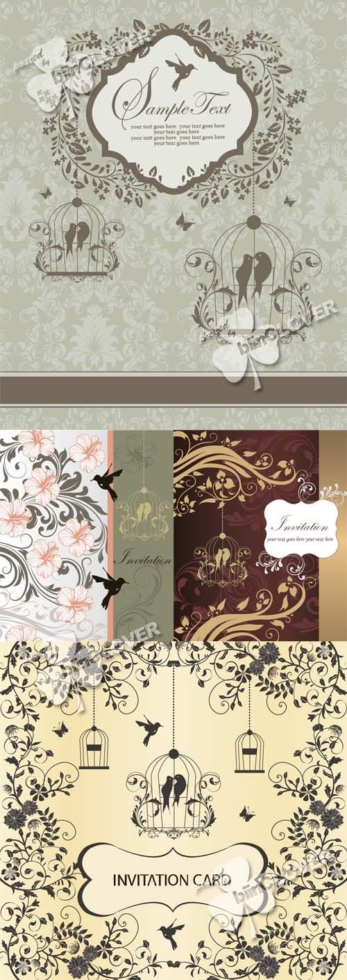 Vector Wedding card with birdcage