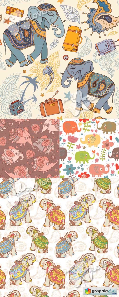 Vector Seamless pattern with elephants 0523