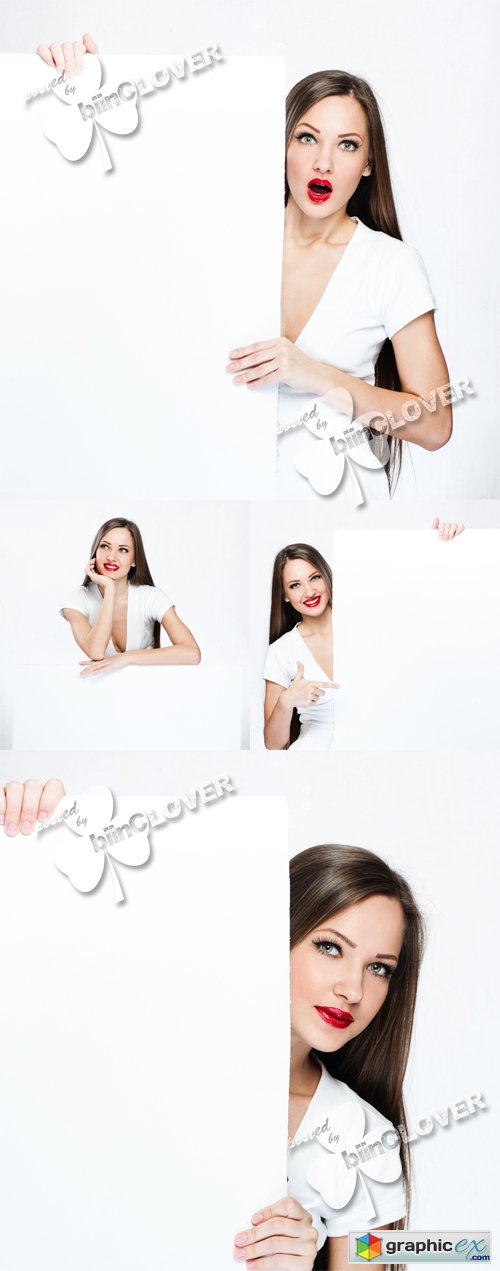 Woman with white blank board 0487