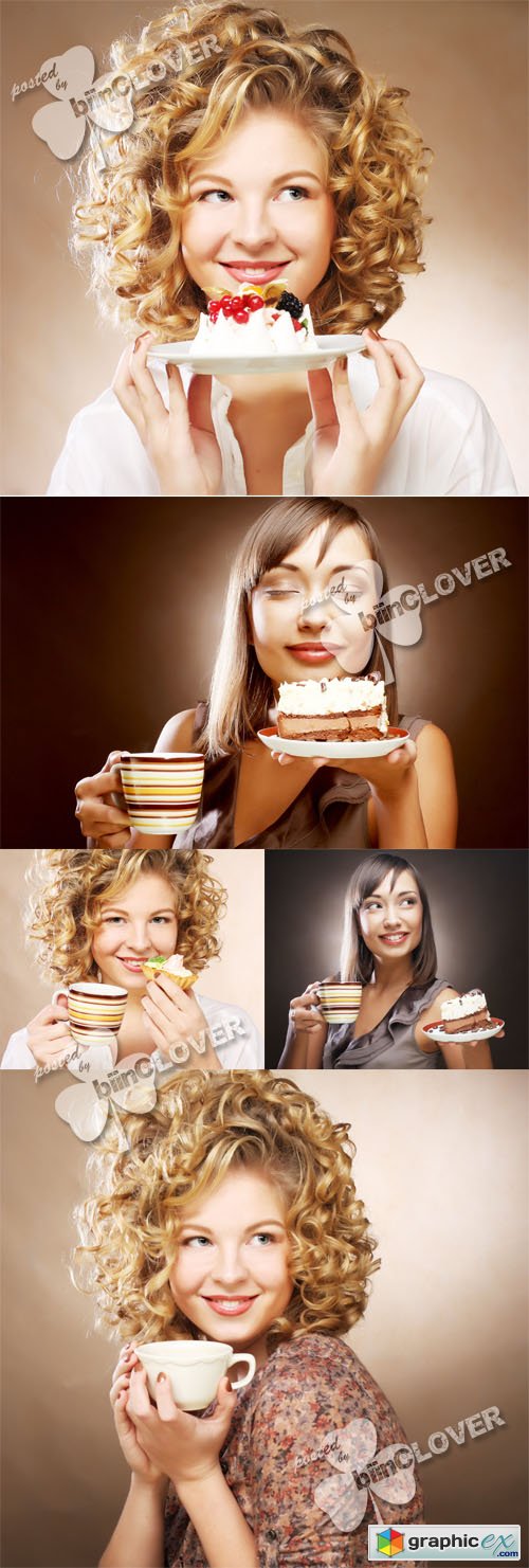 Woman with coffee and cake 0477
