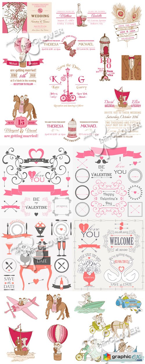 Vector Set of decorative wedding elements 0445