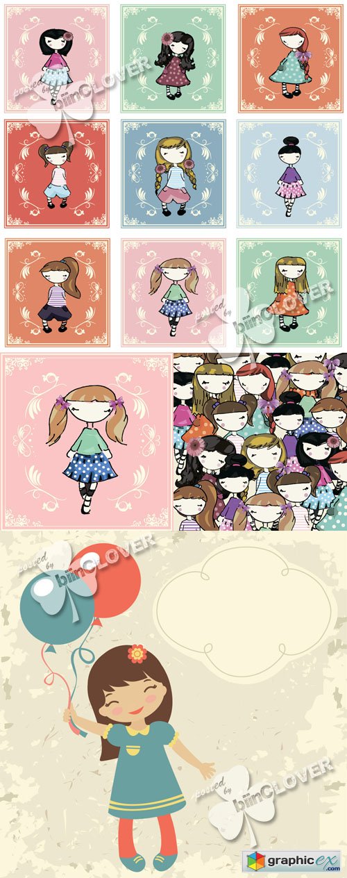 Vector Funny cartoon little girls 0443