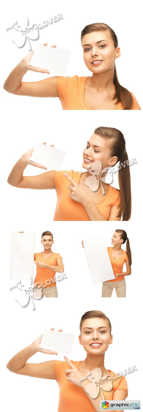 Woman with white blank card 0440
