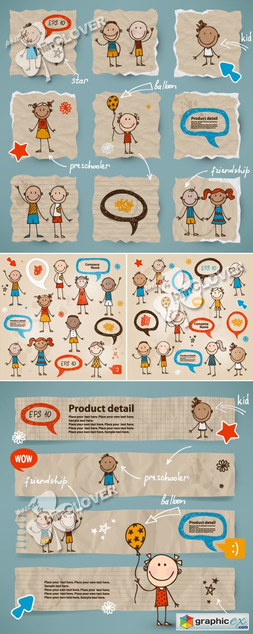 Vector Funny cartoon children illustrations 0425
