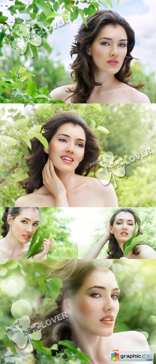 Woman and green leaves 0391
