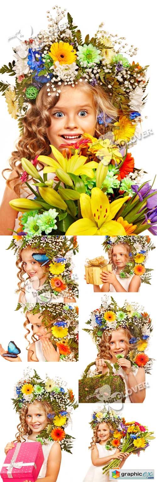 Girl with flowers and butterflies 0556