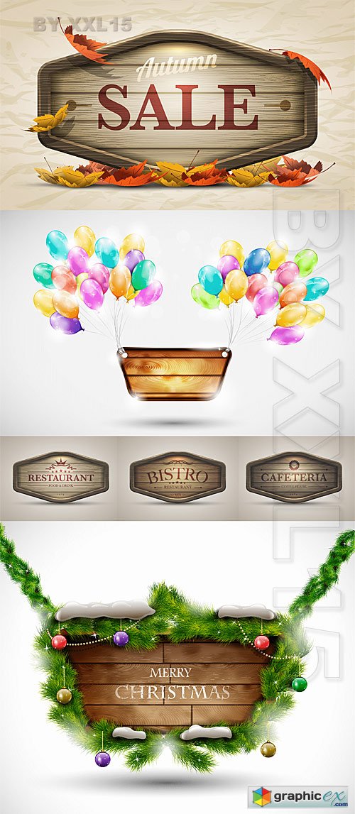 Vector Wooden signboards