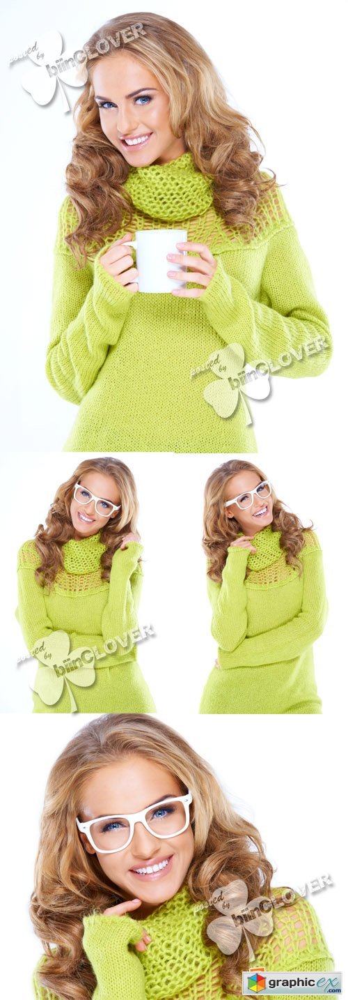 Young girl in sweater and glasses 0362