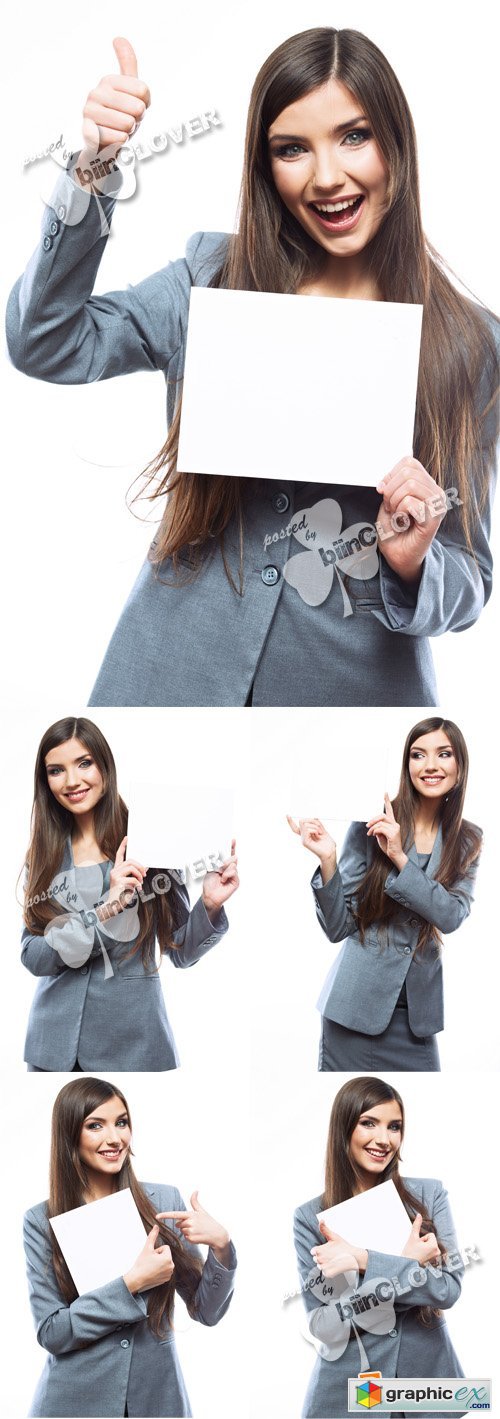 Business woman and blank banner 0361