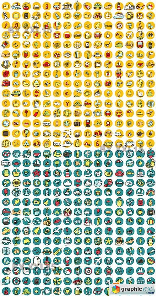 Summer and travel doodle icons