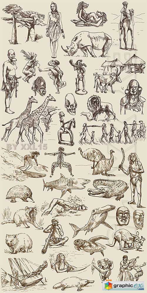 Vector Africa and Australia - Hand drawn illustrations