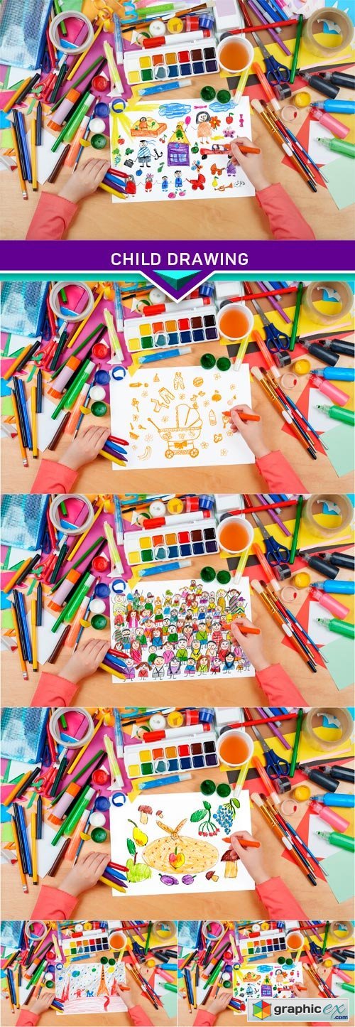 Concept, child drawing, artwork workplace 5X JPEG