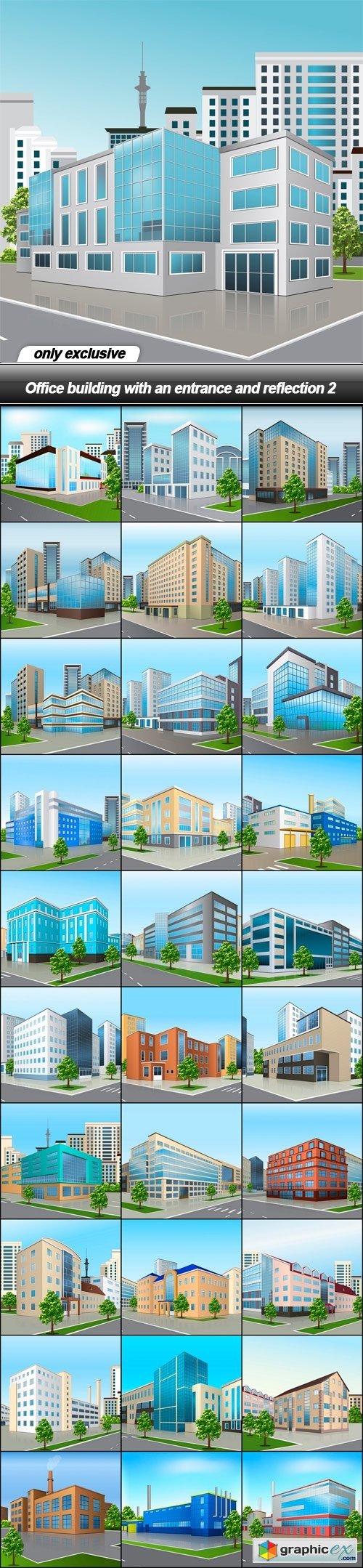 Office building with an entrance and reflection 2 - 31 EPS
