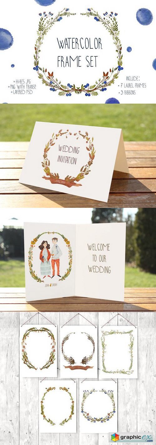 Watercolor Frame Ribbons Set
