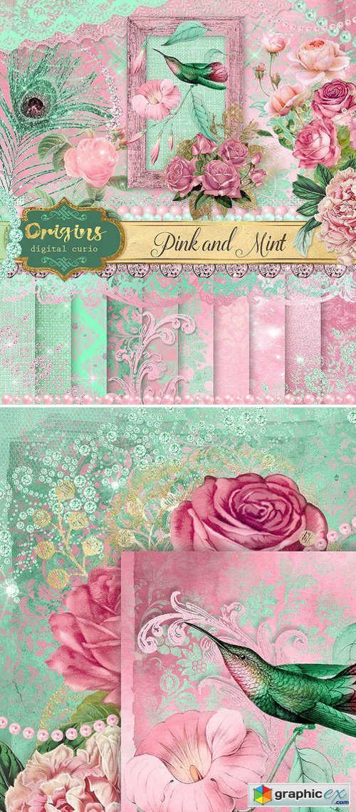 Pink and Mint Digital Scrapbook Kit