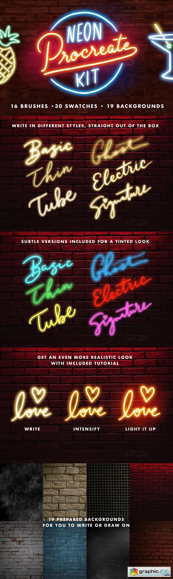 Neon Procreate Brush Kit