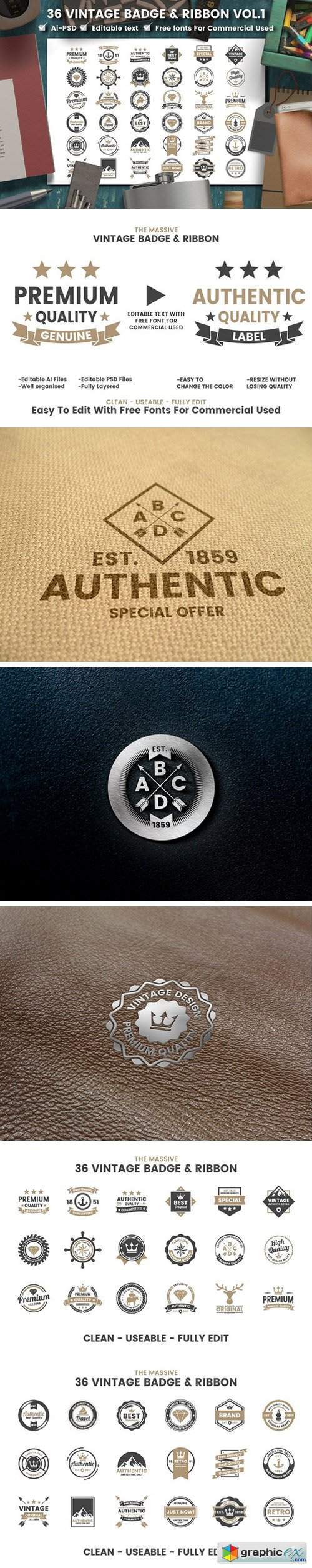 36 VINTAGE BADGE & RIBBON Vol.1
