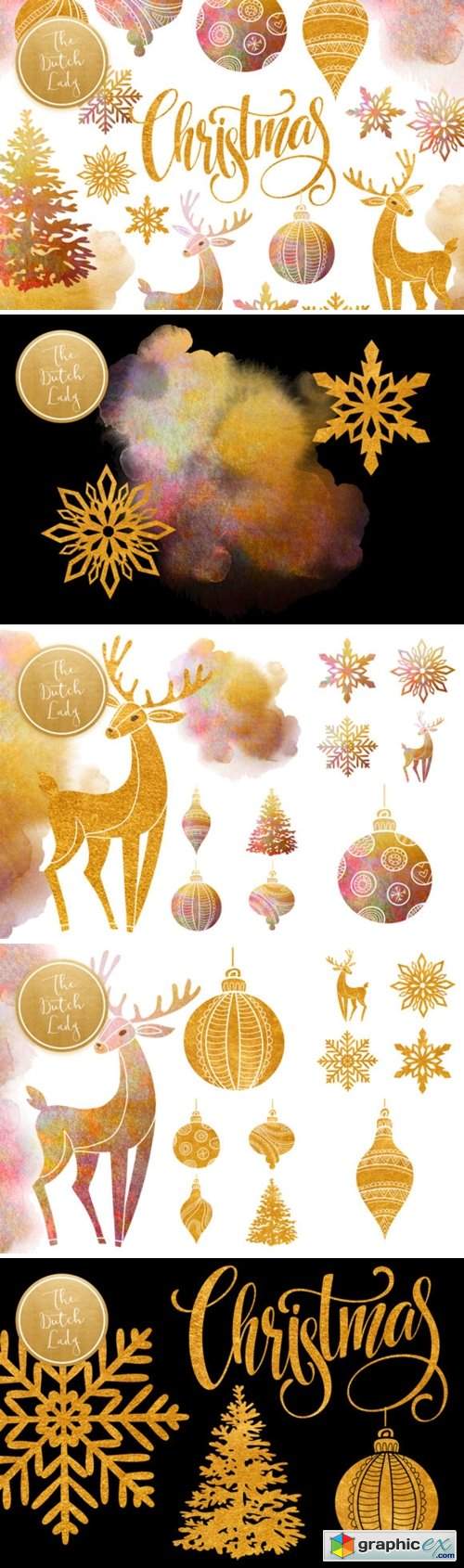 Christmas Ornaments Clipart Set 