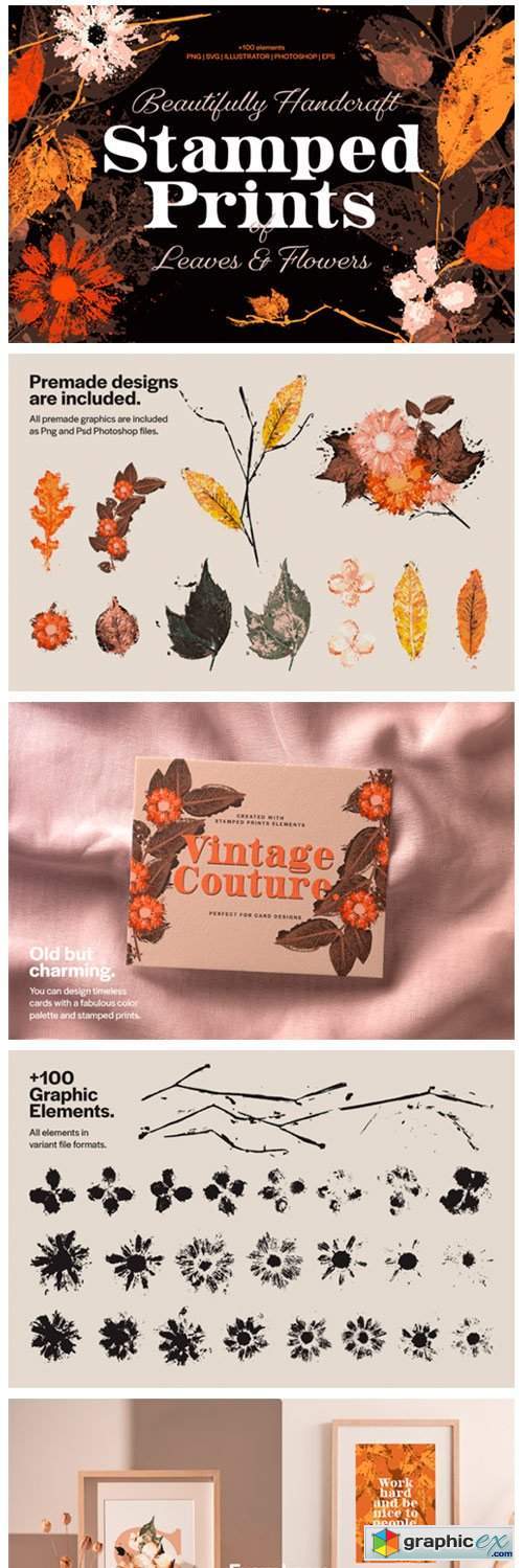 Stamped Prints of Leaves & Flowers