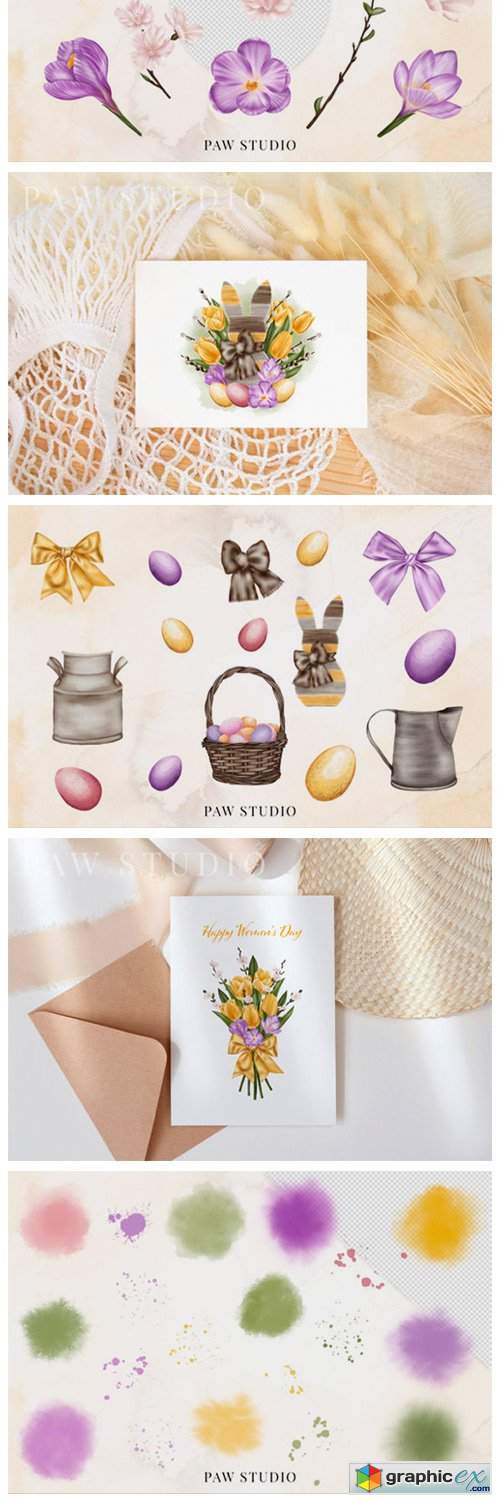  Easter Spring Clipart Yellow Tulips Eggs 