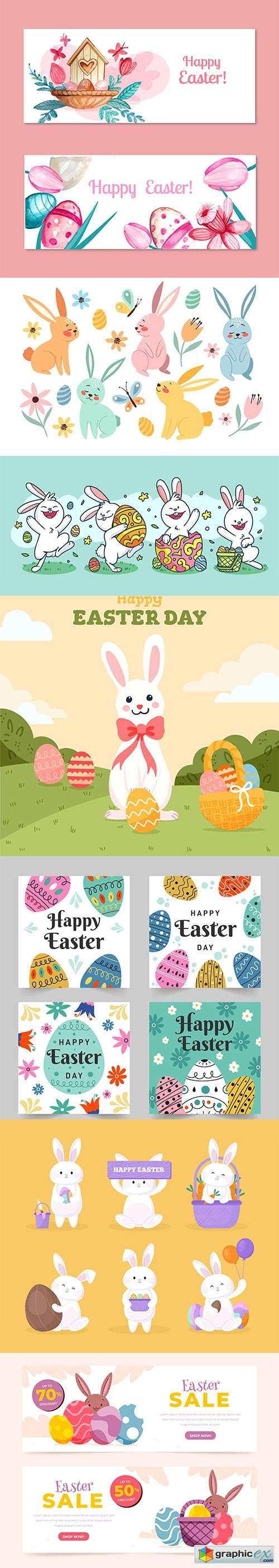  Hand-drawn cute easter illustrations and banner vol 3 