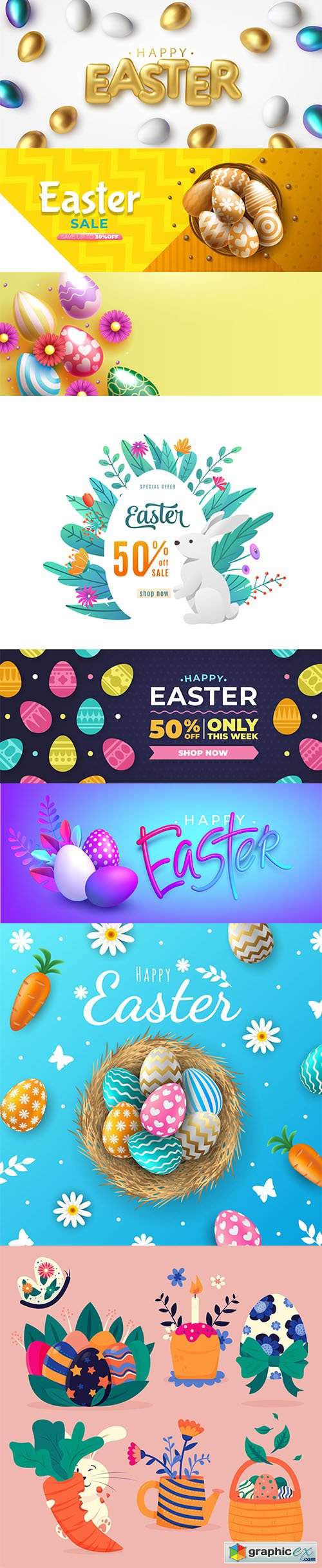  Hand-drawn cute easter illustrations and banner vol 4 