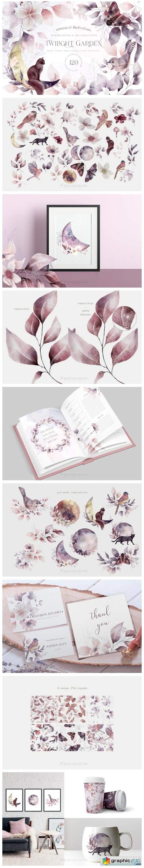  Whimsical Leaves Flowers Birds Moons 
