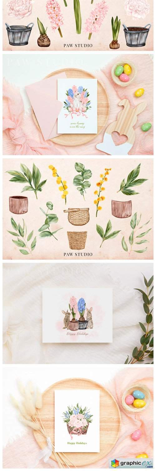 Easter Bunny Flowers Clipart Hyacinth