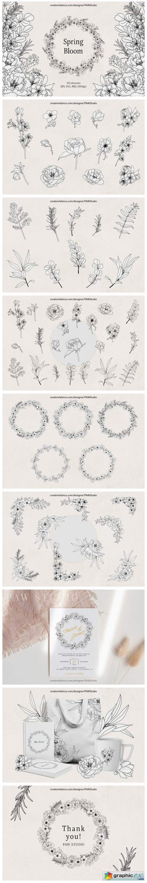  Floral LineArt Flower SVG Frame Monogram 