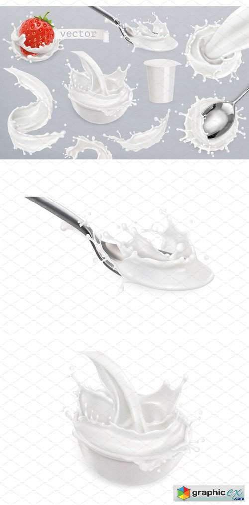 Yogurt, milk splashes. Vector 1926867
