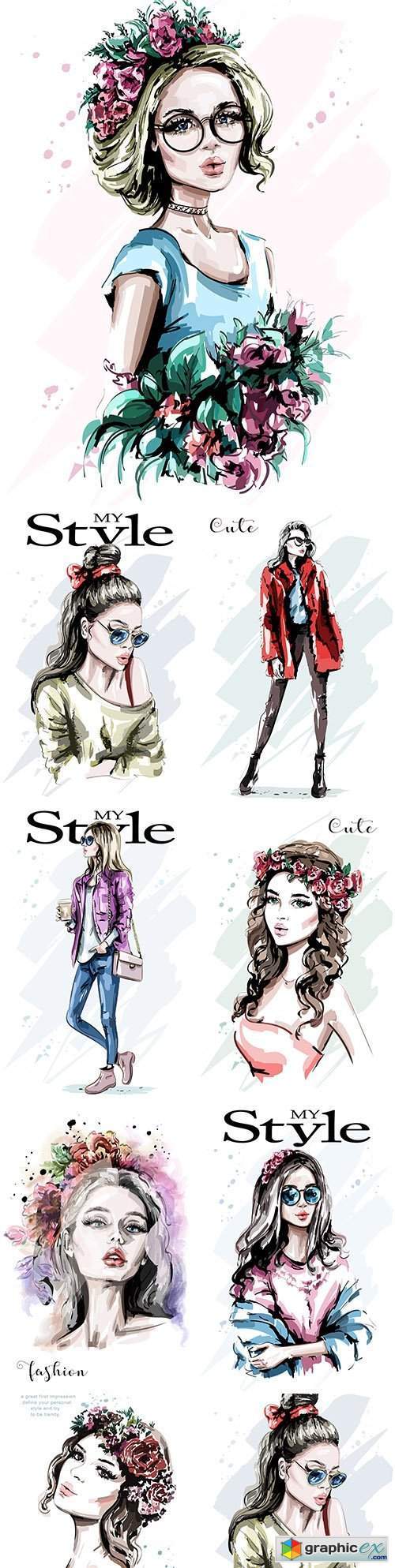 My style Hand drawn beautiful young and fashion girl 3