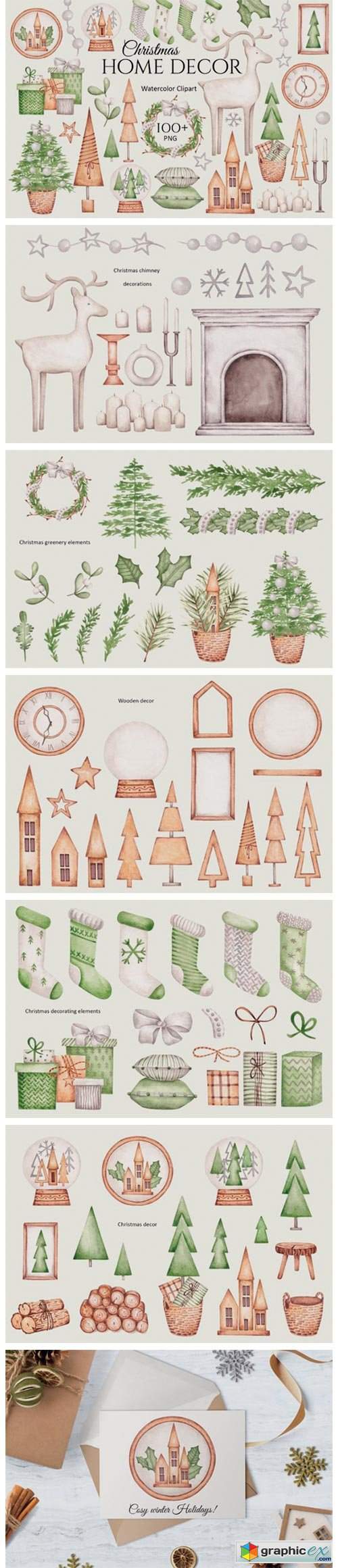  Watercolor Clipart Christmas Home Decor 