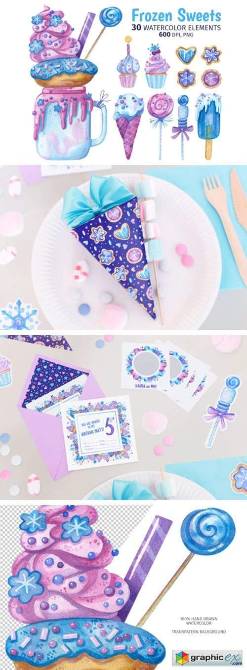 Frozen Sweets - 30 Watercolor Elements